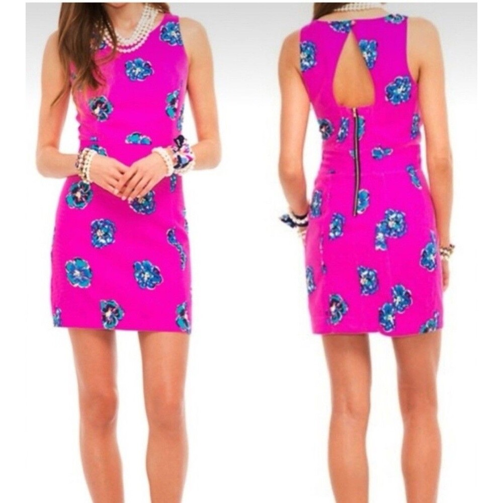 Lilly Pulitzer Shift Dress  SIZE 10 Pink Floral Scallop Hem Resort Tropical